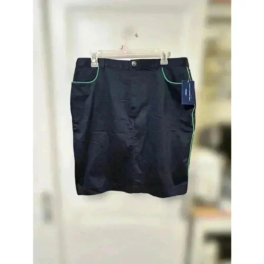 NWT Ralph Lauren Golf‎ Navy Skirt With Green Piping, Size 14